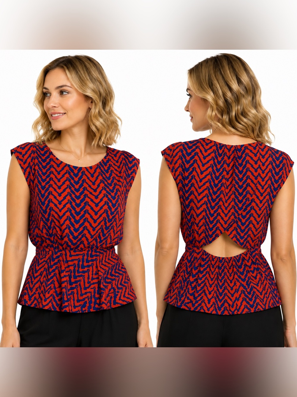 Paper Crane Chevron Back Cutout Peplum Top Womens SZ L Dainty Darling Coquette